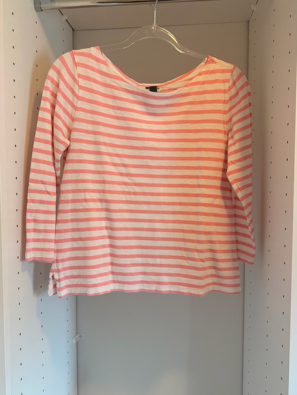 J. Crew Pink and White Striped Boatneck Long Sleeve Top